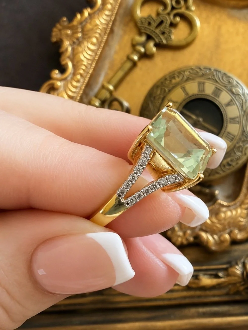 SONI • Green Amethyst Emerald-Cut Ring Crystal Accent